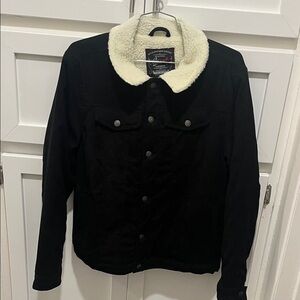 Classic Black Jean Jacket with Cream Collar